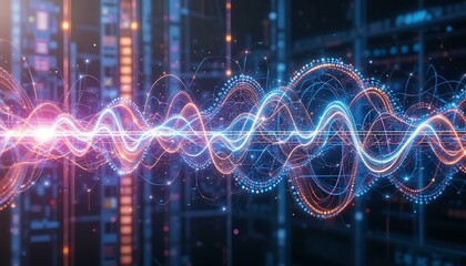 Naklejka premium Digital Waveforms: Abstract Data Visualization of Network & AI Technology
