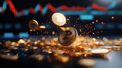 Abstract representation of financial success with bitcoin and stock market trends