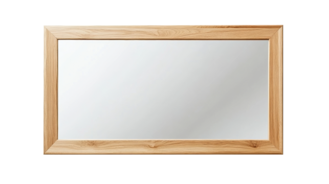 Rectangular mirror with light oak frame, perfect for modern decor