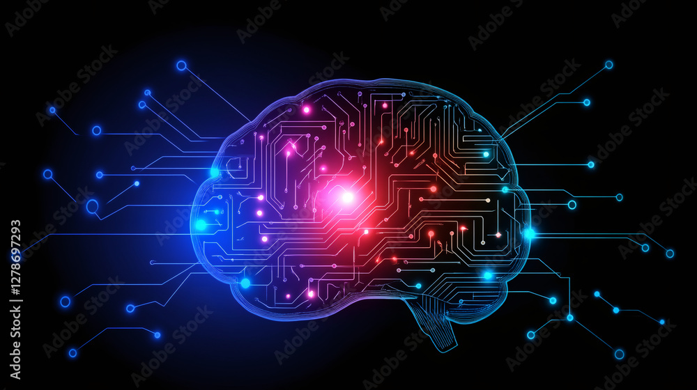 Aufkleber electronic circuit board forming a human brain, symbolizing artificial intelligence and neural netwo