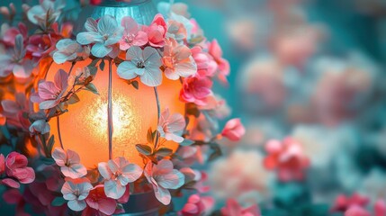 Softly Lit Paper Lantern Adorned with Gentle Floral Decor