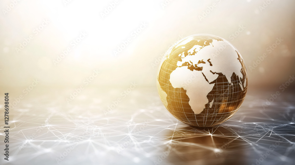 Poster Golden globe showing Europe and Africa with a network grid connection, representing global communication and information exchange