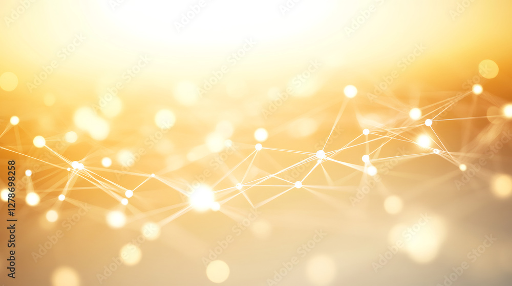 Leinwandbilder Glowing golden network pattern visualizing interconnected digital communication through intricate lines and nodes