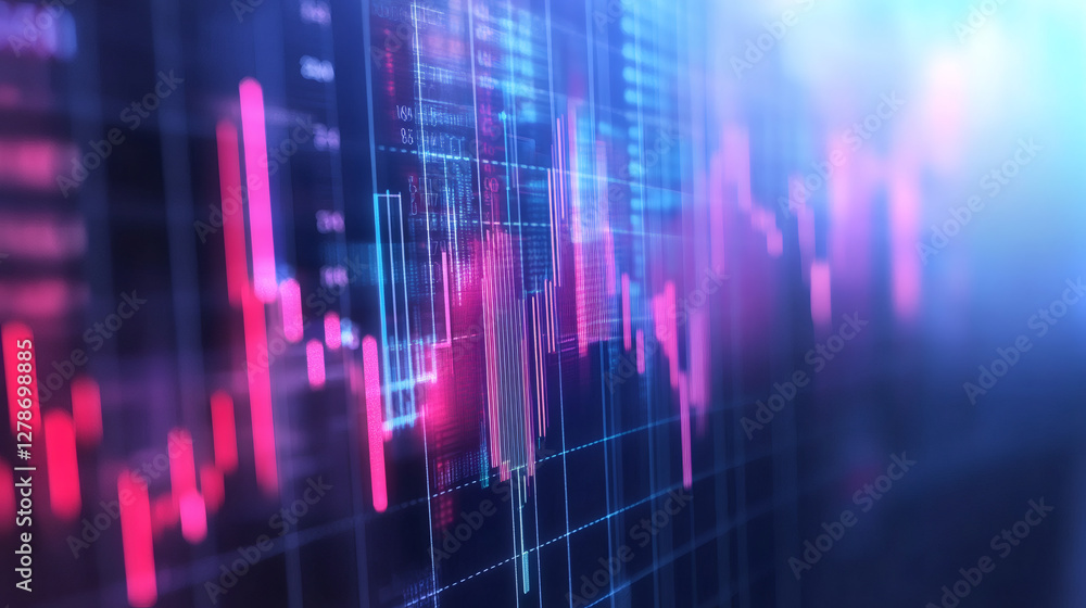 Poster vibrant candlestick graph showing stock market performance, revealing trading patterns and financial