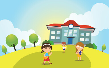 Kids are going back to school. first day at school, vector file