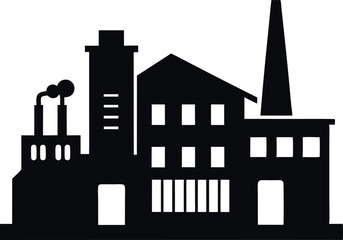 Minimalist Black Factory Silhouette Vector Illustration | Simple Industrial Building Icon for Manufacturing, Production, Industry, Engineering, Power Plant, Machinery, Economy, and Infrastructure Desi