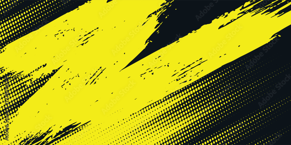 Poster dots halftone yellow and dark blue color pattern gradient grunge texture background.