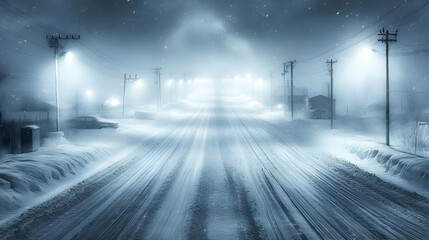 Snowy Night Road Illustration