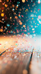 coloured confetti as a white New Year's background. AI generative.