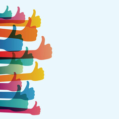 Colorful hands thumbs up. Many likes and social media concept