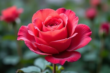 Close-up of a vibrant red rose with delicate petals