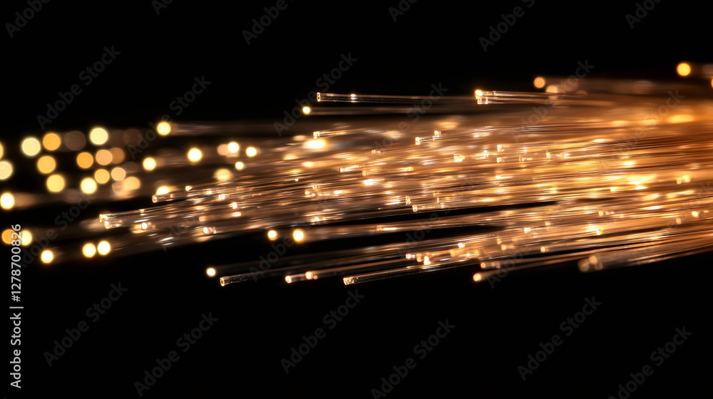 Aufkleber Fiber optic cables transmitting data with glowing endpoints creating a futuristic technological effect