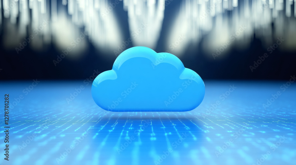Aufkleber Digital cloud computing icon hovering over circuit board network, streaming binary data representing technological connectivity and innovation