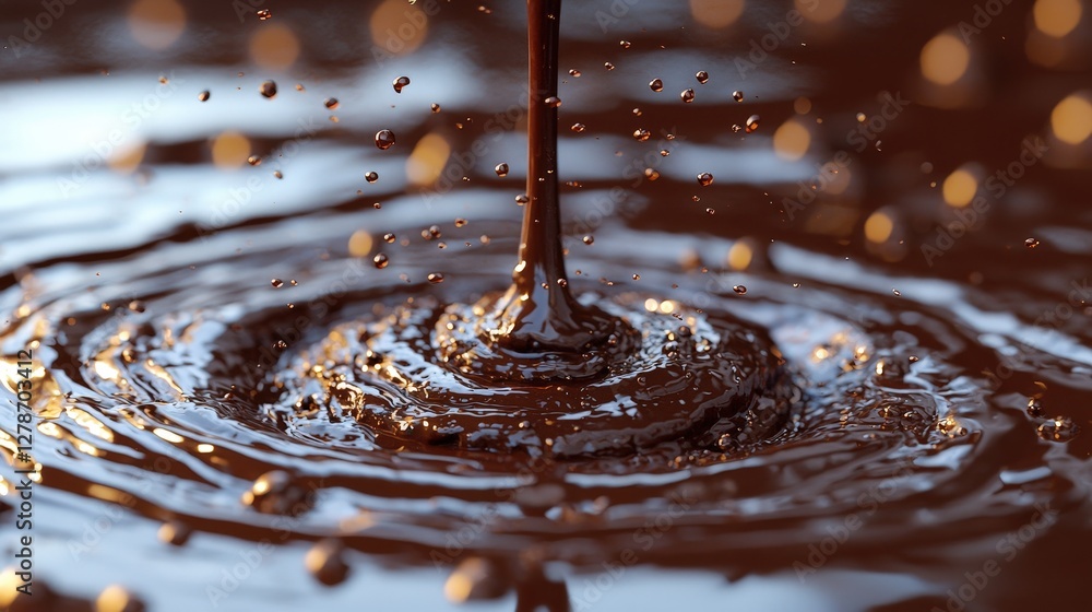 Aufkleber dynamic splash of brown liquid creating ripples in puddle against wet ground background