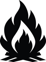 Minimalist Black Bonfire Silhouette Vector Illustration | Simple Campfire Icon for Outdoor, Camping, Warmth, Fire, Adventure, Nature, Relaxation, Night, and Cozy Atmosphere Design
