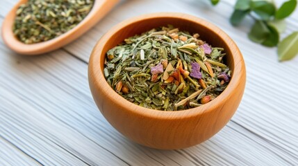 Tranquil herbal tea steeping with calming herbs