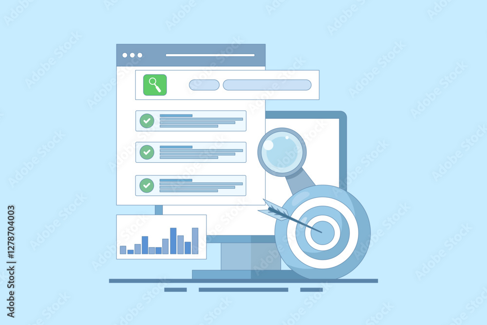 Poster seo optimization promotion concept. web browser for digital marketing concept. website analysis stra