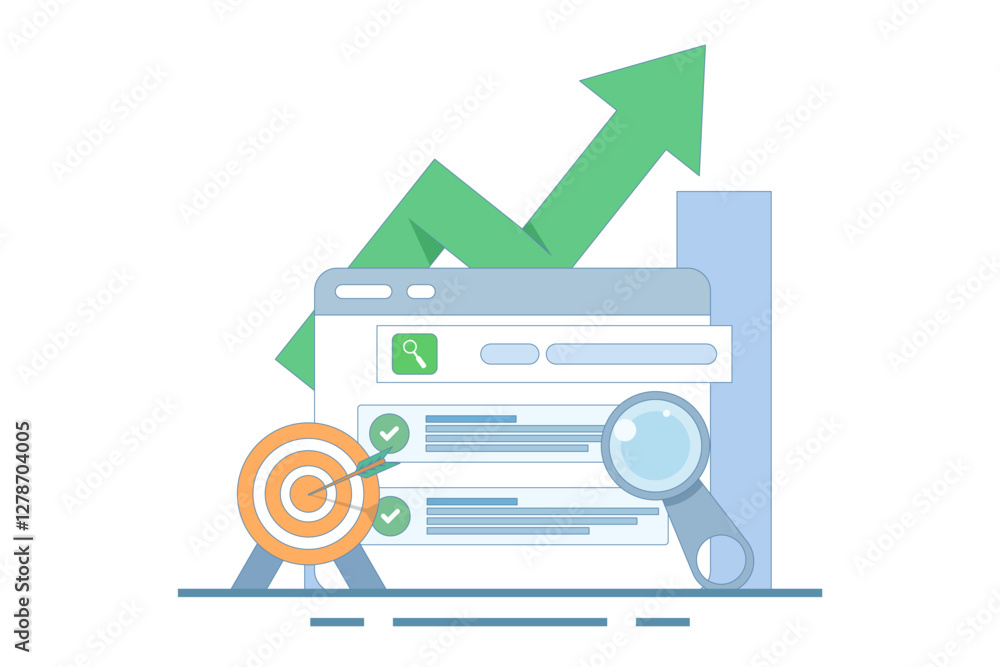 Poster seo optimization promotion concept. web browser for digital marketing concept. website analysis stra