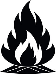 Minimalist Black Bonfire Silhouette Vector Illustration | Simple Campfire Icon for Outdoor, Camping, Warmth, Fire, Adventure, Nature, Relaxation, Night, and Cozy Atmosphere Design