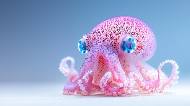 Pink octopus portrait, ocean background, underwater life, cute, marine wildlife
