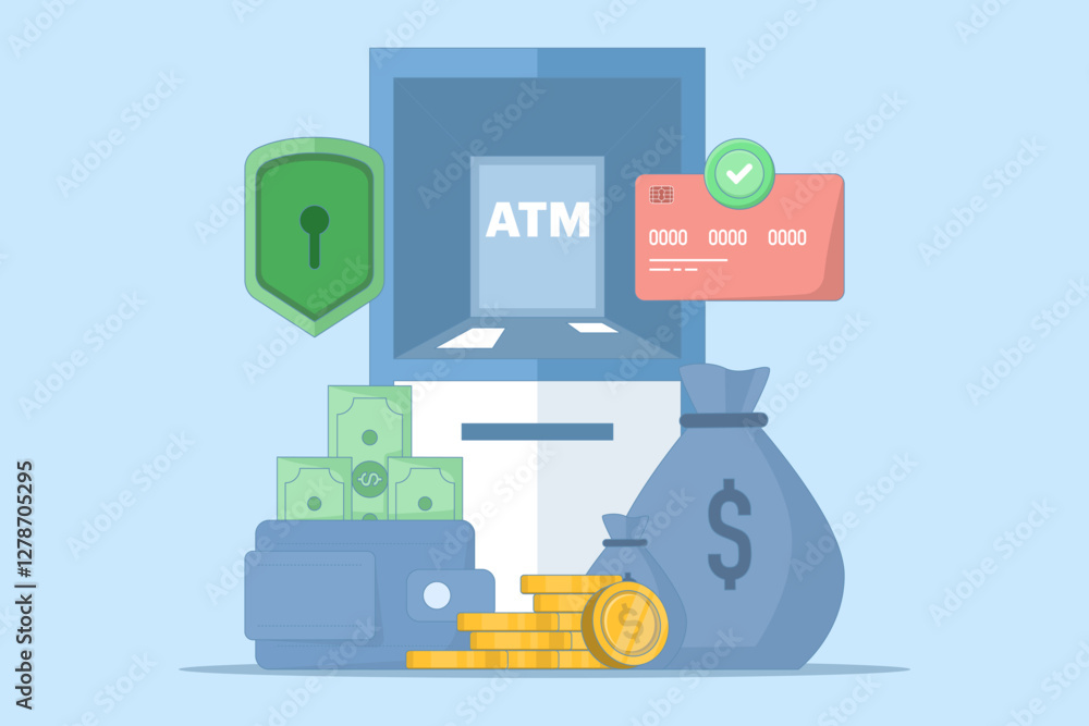 Aufkleber atm security and protection concept. atm machine or atm. security in using atm machines. technology 
