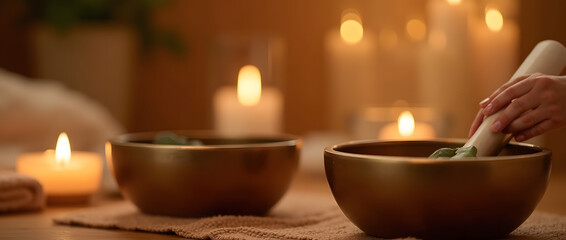 Immersive Sound Therapy Spa Experience with Crystal Singing Bowls, Ambient Lighting, and Deep Relaxation for Mind, Body, and Soul