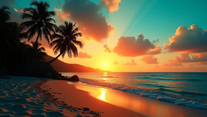 Palm Tree Serenity – Sunset by the Shore