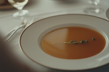 Warm bowl of bone broth garnished with herbs, highlighting gut health and nourishment, perfect for elimination diet foods. Concept emphasizes elimination diet foods for wellness