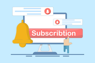 subscription service concept. Subscribe to get the latest notifications and information. laptop with bell. technology and programs. flat style illustration design.