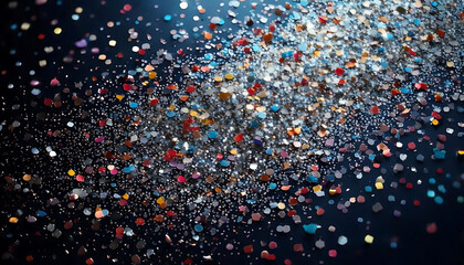 Vibrant multicolored glitter scattered on a dark background.  Perfect for festive designs, adding sparkle to invitations, websites, or social media posts. Creates a luxurious, celebratory mood.