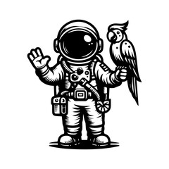 astronaut and parrot logo design