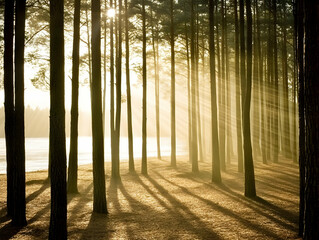 Obraz premium Golden Sunrise Forest Landscape