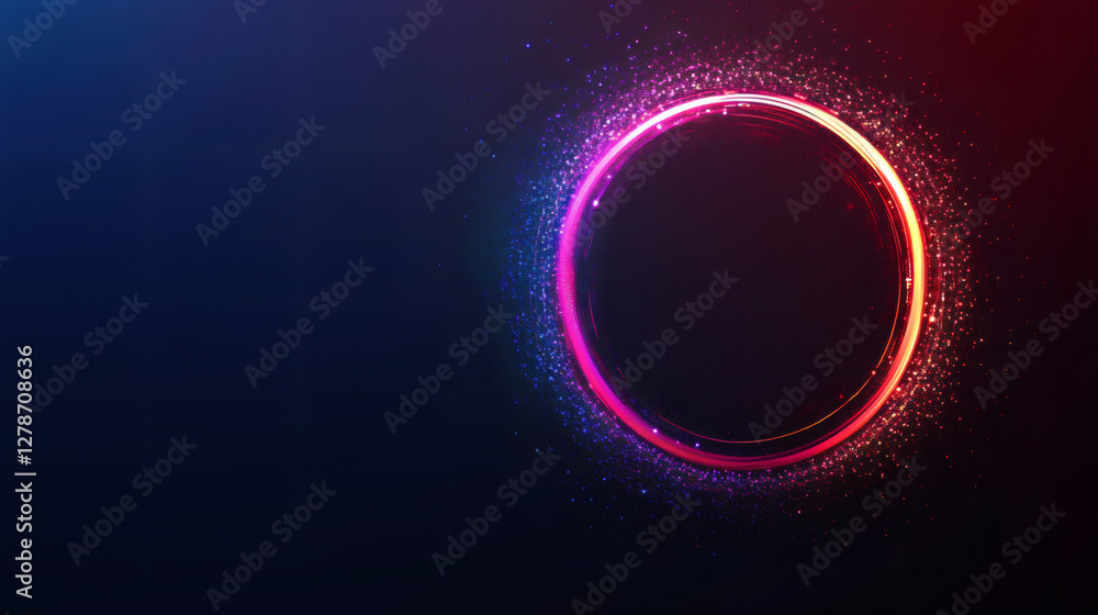 Aufkleber Circular neon light with sparkling particles creating a vibrant and futuristic design element