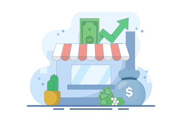 concept of supporting small and medium enterprises. investment or funding to improve and develop local businesses to continue to grow. investors invest money into shops. flat vector illustration.