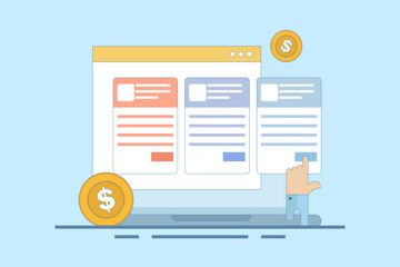 Concept of Selling online subscriptions, Selling products and services with subscription packages, Earn money online. Sell packages to increase revenue with website maintenance packages for clients.