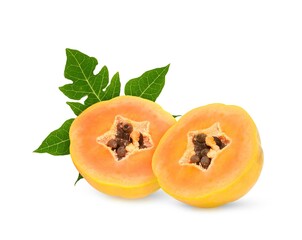 ripe papaya fruit with seeds isolated on white background. full depth of field
