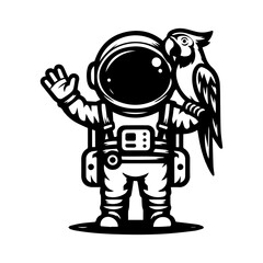 astronaut and parrot logo design
