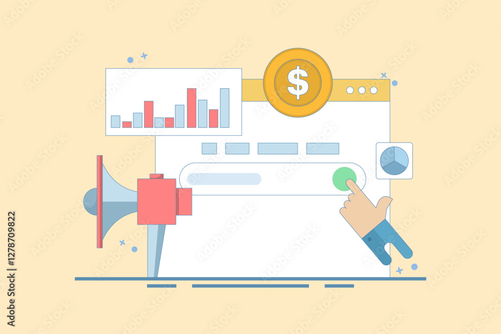 Poster seo analysis concept, seo tool showing website statistics, and digital marketing strategy analysis w