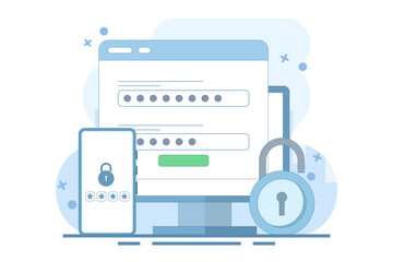 Fototapeta premium Two-step verification concept to protect personal data. User authorization, login authentication and information protection. Flat Cartoon Vector Illustration, icon. Stylish abstract web design.