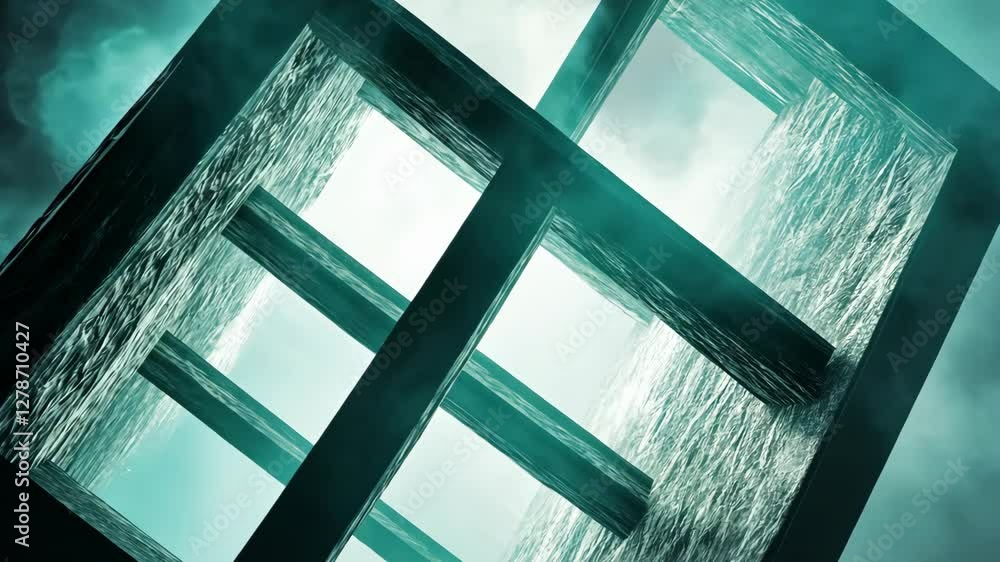 Poster abstract structure in turquoise hues against a cloudy backdrop captures the essence of modern design