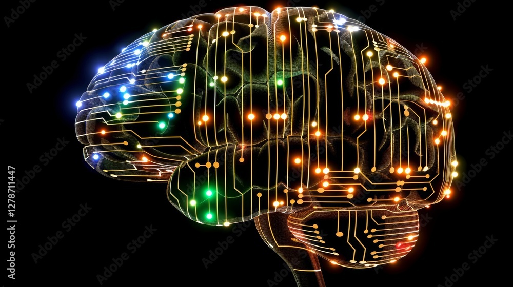 Poster illuminated human brain with network connections symbolizing the concept of artificial intelligence