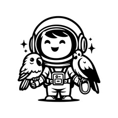 astronaut and parrot logo design