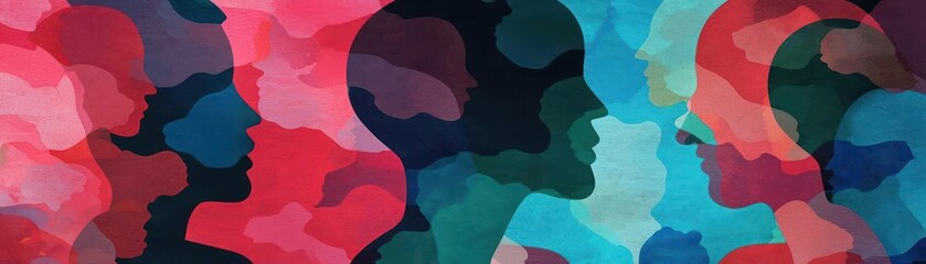 Abstract faces, diverse, emotional,  background, social media