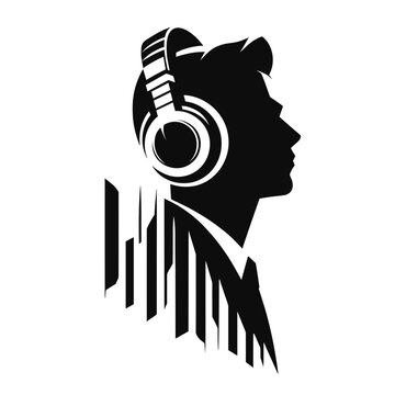 recommend clip art: Music producer listening with headphones silhouette