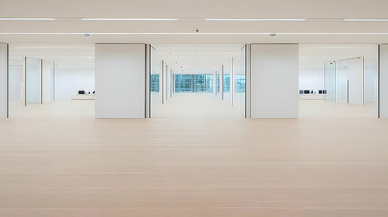 Fototapeta premium Modern Office Interior Light Wood Floor Realistic Image