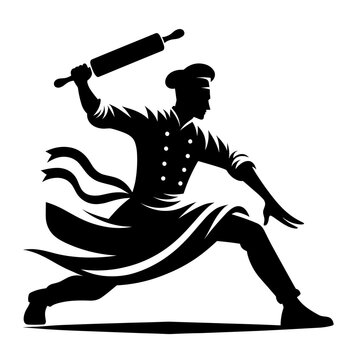recommend clip art: Dynamic baker with rolling pin silhouette