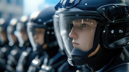 Protestors face riot police shields in peaceful demonstration