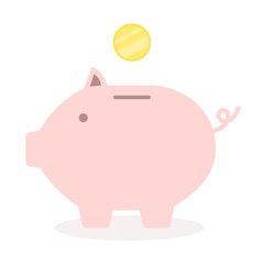 Piggy bank with coin.Money saving, fund investment cute cartoon flat design isolated on white background.Vector graphic illustration.
