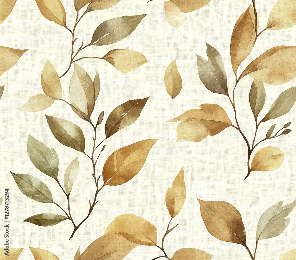 Poster soft muted tan and pale oatmeal leaves on light background create serene pattern, seamless pattern s