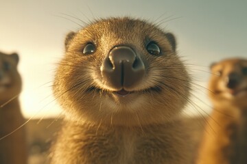 Playful marsupials with joyful expressions bask under warm sunli
